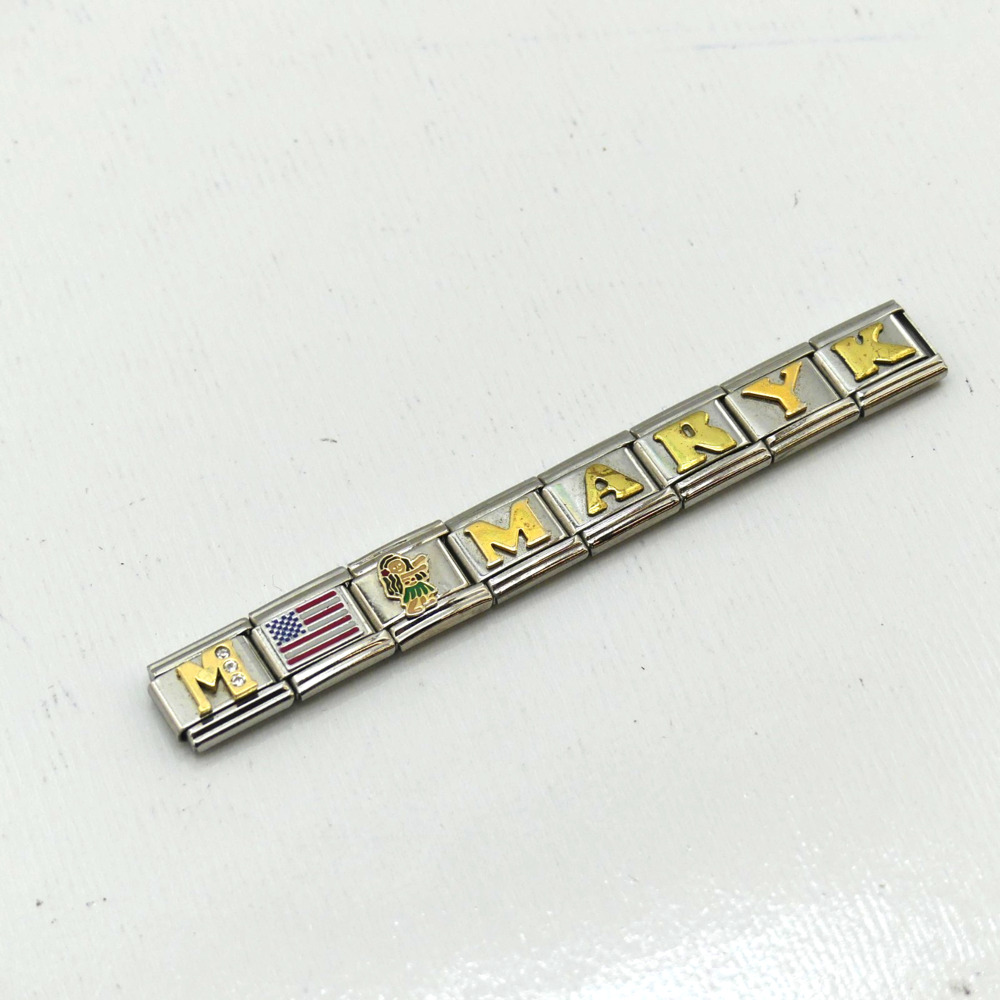 Zoppini Italy Stainless Steel 18K Gold Mary K Letter Charm Bracelet Link 9mm